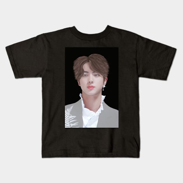 BTS Jin Digital Portrait Kids T-Shirt by Sharlynn Claire